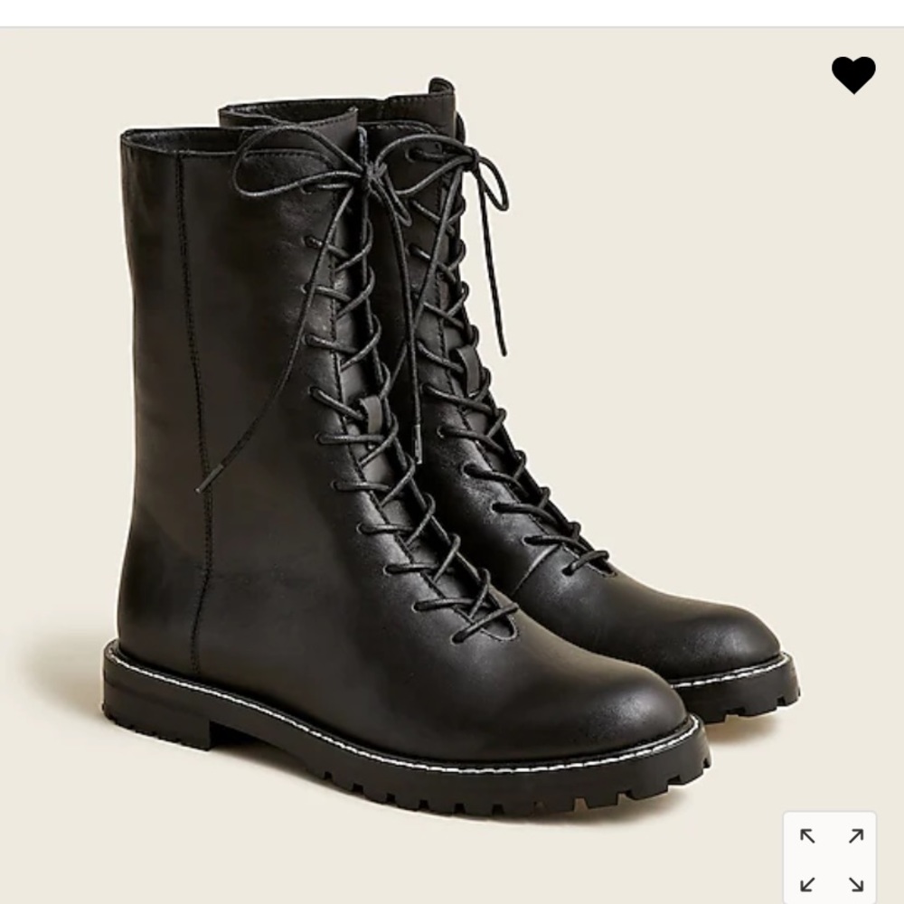 NEW J. Crew Gwen lug-sole leather lace-up tall shaft boots, size 8 black leather